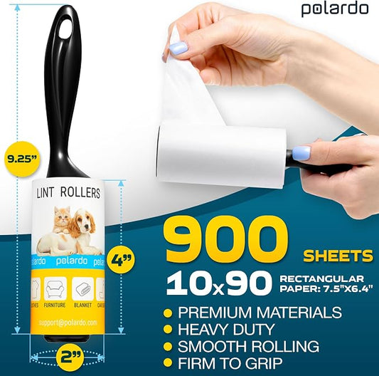 Lint Rollers 2 pcs, 900 Sticky Sheets, Extra 8 Spare Rollers/Hair Remover for Clothes, Furniture, Couch, Carpet, Dog Hair Remover, Cat Hair Remover, Animal Fur, Fuzz - Image 2