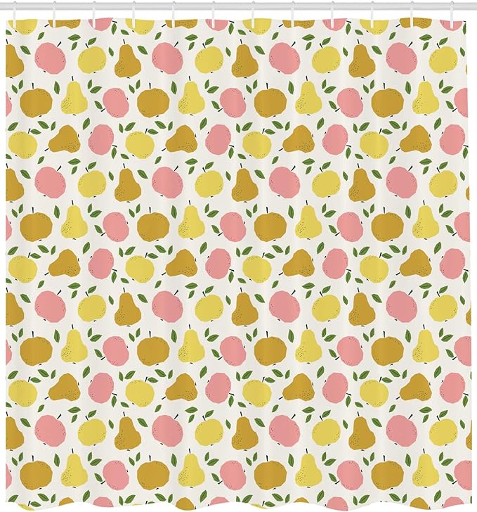Ambesonne Vegan Shower Curtain, Pastel Colored Graphic Pattern of Apples and Pears Nutrition Vitamins Healthcare, Cloth Fabric Bathroom Decor Set with Hooks, 69" W x 70" L, Multicolor