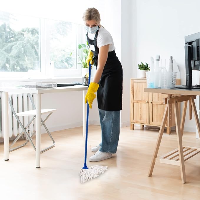 Superio String Mop Cotton Mop for Hardwood Floor Cleaning Mop for Home, Kitchen, Bath, Office Cleaning, Blue Heavy Duty Commercial/Industrial, 10” Strings with 48” Aluminum Handle