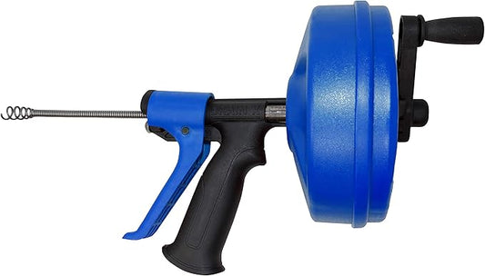 DrainX SPINFEED 35 Foot Snake Drum Auger | Drill Power or Manual Use - Auto Extend and Retract Snake | Work Gloves and Storage Bag Included