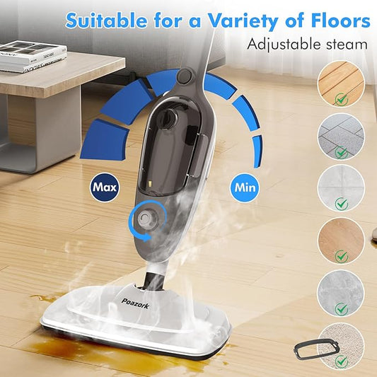 Steam Mop - All-in-one Powerful Handheld Steam Cleaner Detachable Floor Steamer with 11 Accessories, MultiPurpose Steamer for Hardwood Floors, Clothes,Windows,Tiles,Carpet, Whole Home Use(Grey)