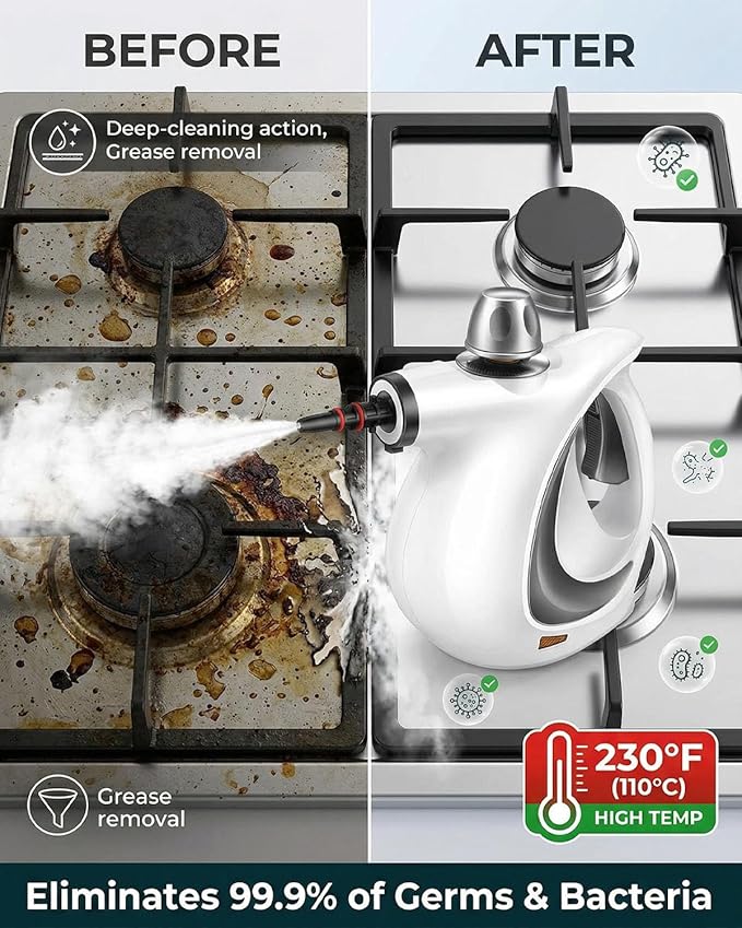 Steam Cleaner Pro Pressurized Handheld Multi-surface Steam Cleaner for Home Use with 12 PCS Accessories & Safety Lock Steamer for Cleaning Car Floor Upholstery Walls Grout and Tile