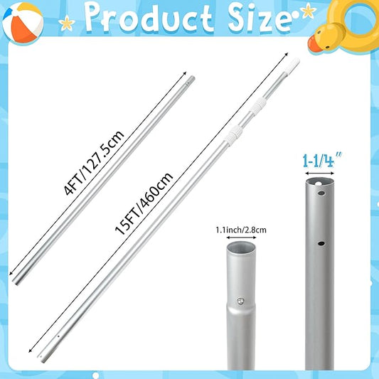 Swimming Pool Pole Telescopic - 15 FT Aluminum Pool Cleaning Pole, Heavy Duty Skimmer Telescoping Tool, Adjustable 3 Piece Extendable Cleaning Equipment for Skimmer Net Brush Vacuum Head Rake