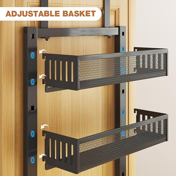 Pantry Door Organizers and Storage,6-Tier Large Wide Metal Heavy-Duty Frame Over the Door Spice Rack, 2 in 1 Wall-Mounted or Hanging shelf for Kitchen, Bathroom, Laundry Room, Bedroom, Closet &Nursery