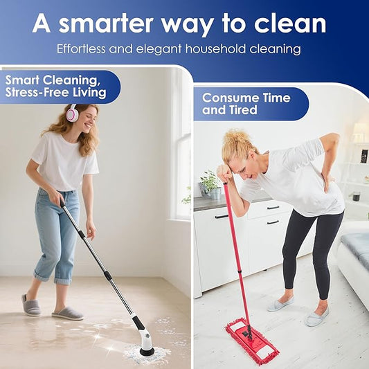 Cordless Electric Spin Scrubber, IPX7 Waterproof Rechargeable Power Cleaning Brush with 4000mAh Battery, 210min Runtime, 7 Brush Heads, 3 Adjustable Speeds, for Shower, Tub, Tile, Kitchen, Floor