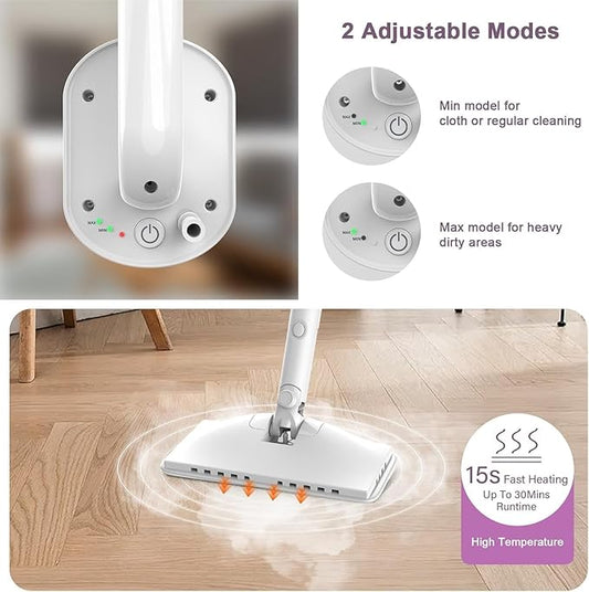 6-in-1 Steam Mop, 1200W Rotated Steam Cleaner for Home, 2 Modes, 400ML Removable Tank, 23FT Power Cord, 2 Pads, Multi-Surface Steamer for Hard Floor, Laminate Floor, Tiles Cleaning (First Frost)