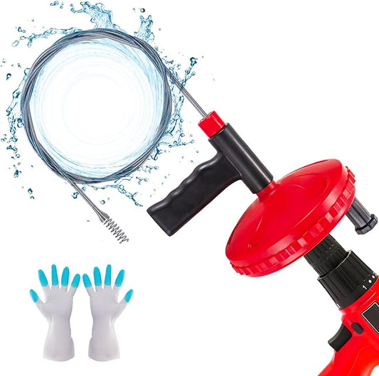 Drain Auger Toilet Snake Drain Clog Remover Tool Use Manually or Powered for Bathtub Drain Snake Bathroom Sink, Kitchen Cleaning with Gloves(30ft/9M-Black)