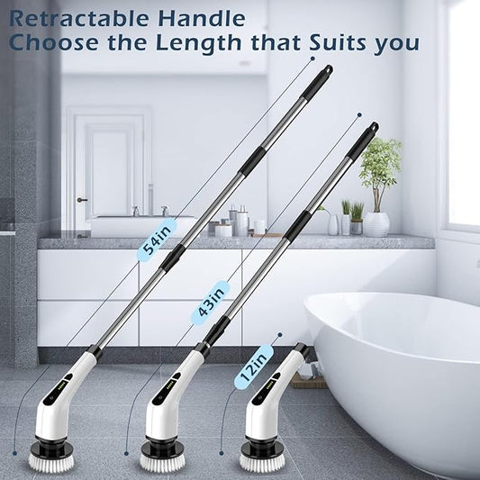 Electric Spin Scrubber, Cordless Cleaning Brush Scrubber for Home, 8 Replaceable Brush Heads-90Mins Work Time, 3 Adjustable Size, 2 Speeds for Bathroom Shower Bathtub Glass Car