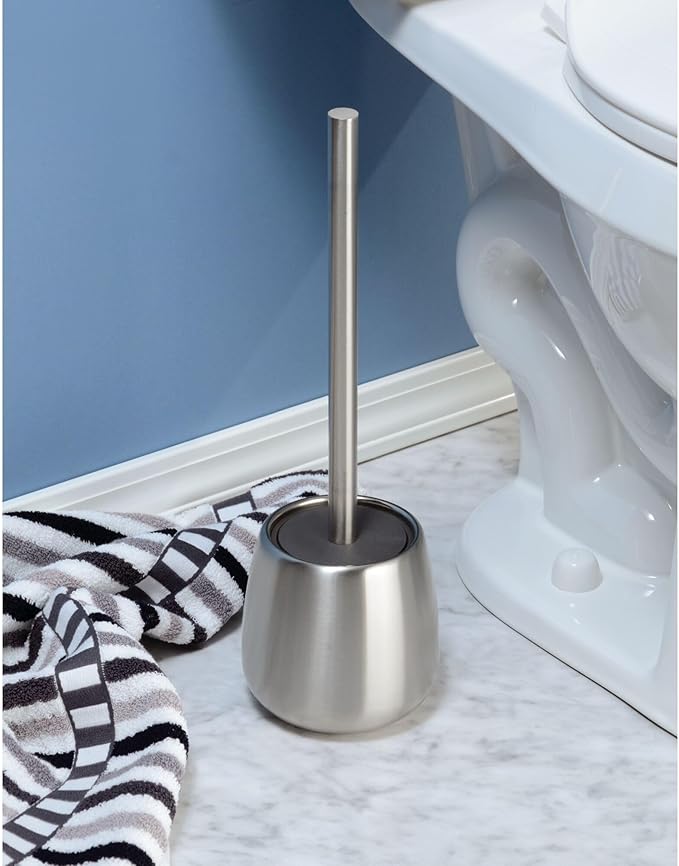 iDesign Stainless Steel Toilet Brush and Holder for Bathroom Cleaning and Storage, Set of 2, Brushed