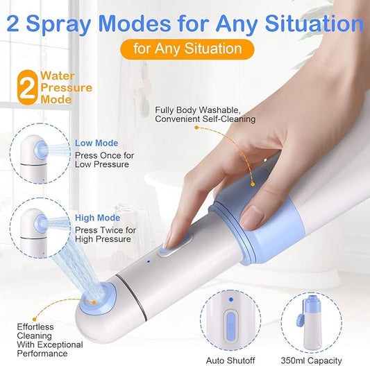 Portable Bidet Toilet Aids Wiper Tool Set for Travel | 350ML Bottle | 450mAh Battery | IPX7 Waterproof |Compact & High-Powered with 2 Pressure Modes for Wiping and Personal Hygiene (Blue, Ultra)