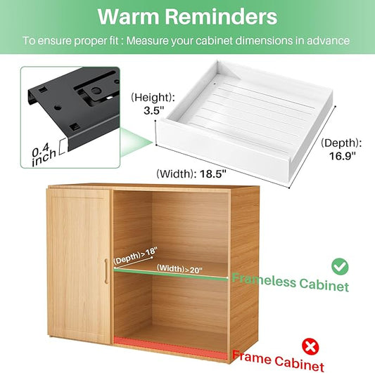 Pull Out Cabinet Organizer with Nano Adhesive, Heavy Duty Full-Extension Slide-Out Drawer for Kitchen Cabinet Organizers and Storage, No Drill Roll out Pantry Shelf, 18.5"W x 16.9"D x 3.1"H , White