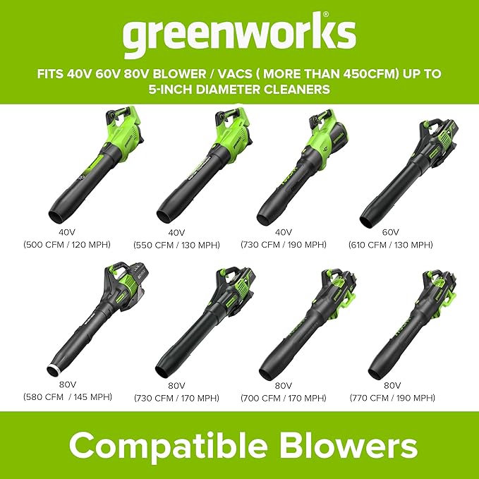 Greenworks Gutter Cleaning Kit - Up to 11 ft reach - Compatible with Greenworks 40V, 60V & 80V Blowers with 450+ CFM up to 5-inch diameter