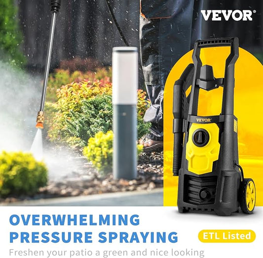 VEVOR Electric Power Washer, 2000 PSI 1.65 GPM, Portable Cleaner with 30ft Hose, Foam Cannon & 5 Nozzles for Cars, Patios, Fences - ETL Listed