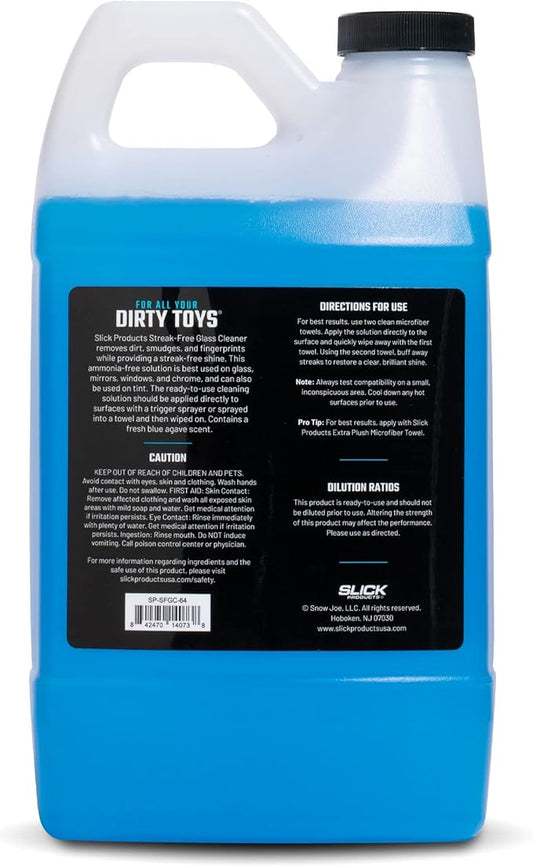 Slick Products Streak-Free Glass Cleaner – Ammonia-Free Window, Mirror, Chrome & Tint Cleaner – Removes Dirt, Smudges & Fingerprints – Ready-to-Use – 64 oz.