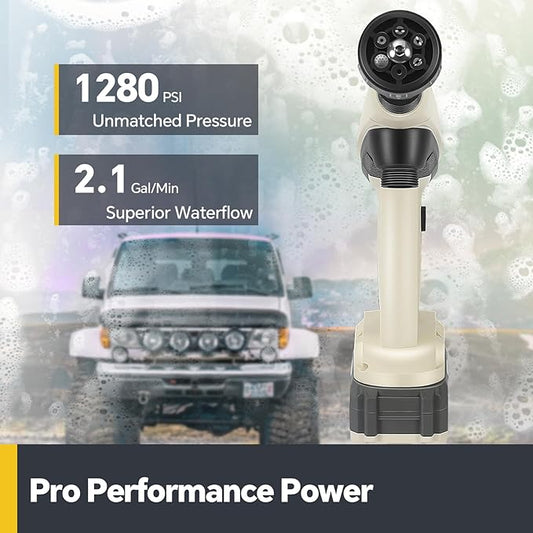 Cordless Pressure Washer, 1280 PSI Portable Power Washer, 4.0Ah Battery Powered with Dual Water Source, 6-in-1 Nozzle, 16ft Detachable Hose, Efficient and Forceful, for Camping, Patio, Cars