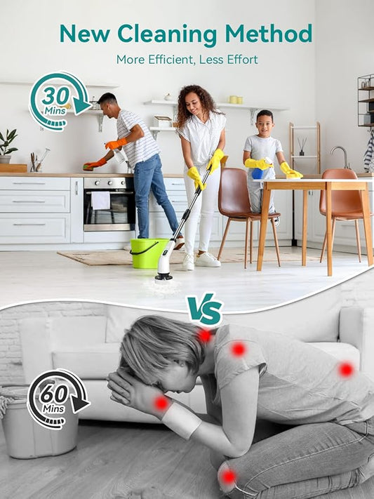 3-Speed Electric Spin Scrubber for Bathroom, 120Mins Runtime, Cordless Power Cleaning Brush with 8 Brush Heads, 3000mAh Shower Scrubber with Long Handle, Floor Scrubber, Grout Brush Bathtub Cleaning