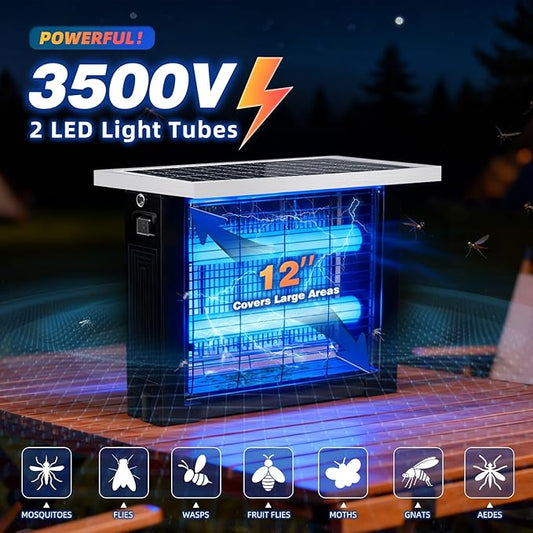 Solar Bug Zapper Outdoor for 2000 sq.ft, Portable Solar Mosquito Zapper with 13 FT Extension Cord, Rechargeable Electric Bug Zapper with High Powered for Patio Garden Backyard RV Camping Pest Control