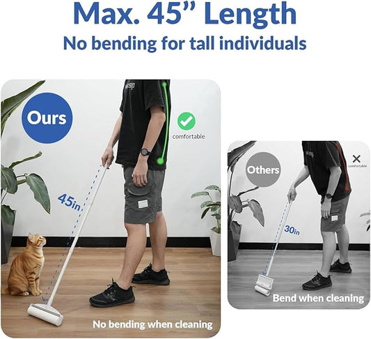 DELOMO 9.45” Large Lint Roller for Pet Hair, Long Handle for Floor & Carpet | 45” Long Lint Roller, 360 Extra Sticky Sheets, No-Bend Cleaning for Couches, Bedding, Car Seats, Rugs and Furniture - Image 2