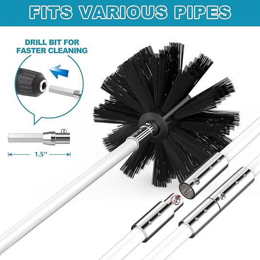 Sealegend 15 Feet Dryer Vent Cleaner Kit/Lint Remover/Upgraded Flexible Quick-Snap Brush with Drill Attachment/Fireplace Chimney Brushes for Easy to Clean/Cleaning Tool Use with or Without Power Drill