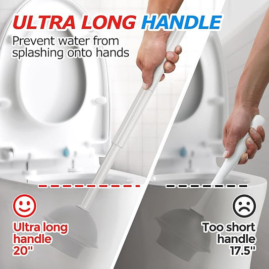 3Pack Toilet Brush and Plunger Set, Extended Handle Plunger,Toilet Bowl Brush Plunger Set,Bathroom Cleaning Tools,Toilet Brush Plunger Combo,Cleaning Brush,Cleaning Supplies(20inch)