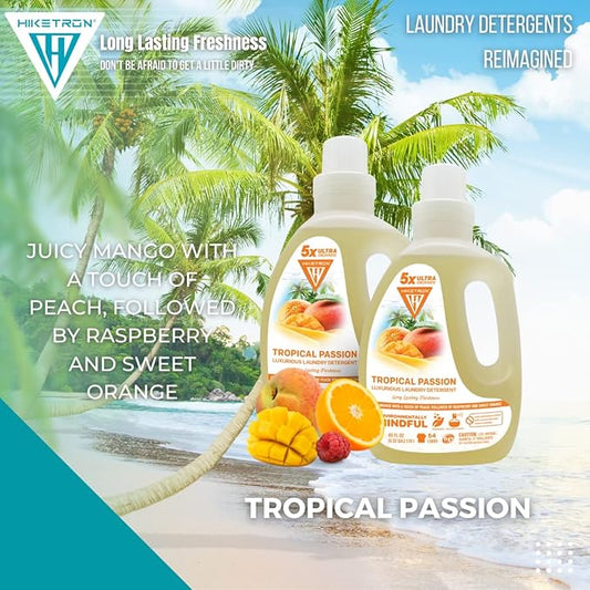 Hiketron Tropical Passion Liquid Laundry Detergent, 5x Ultra Concentrated, Tough Stains Remover, Long Lasting Scent (80 Fl Oz, Pack of 2)