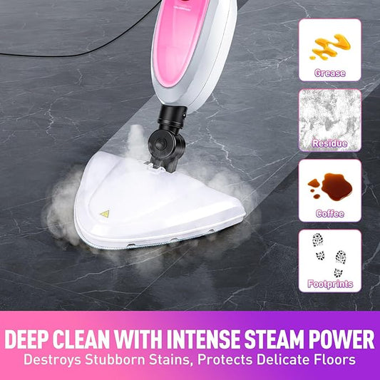 Steam Mop & Detachable Handheld Steamer 2-in-1 Design, 20s Fast Heat-Up, 16FT Power Cord, 10-in-1 Multi-Purpose Steam Cleaner for Hardwood Floors/Carpet/Tile/Grout/Window/Stove for Deep Home Cleaning