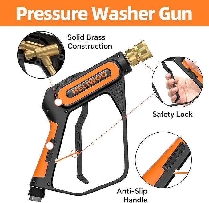 5000PSI Pressure Washer Gun and Hose Kit, 25FT Kink Resistant Steel Braided Power Washer Hose with 3/8" Swivel Quick Connector and M22 14mm Adapters Replacement