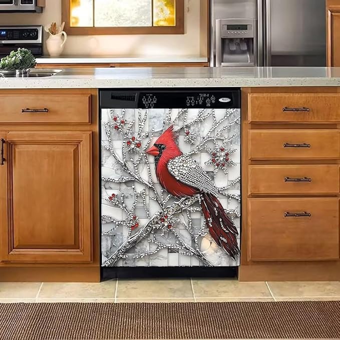 Diamond Branch Cardinal Dishwasher Magnet Cover 23x26 Inch Magnetic Dishwasher Cover Kitchen Decor Refrigerator Magnets Sticker Appliance Protector