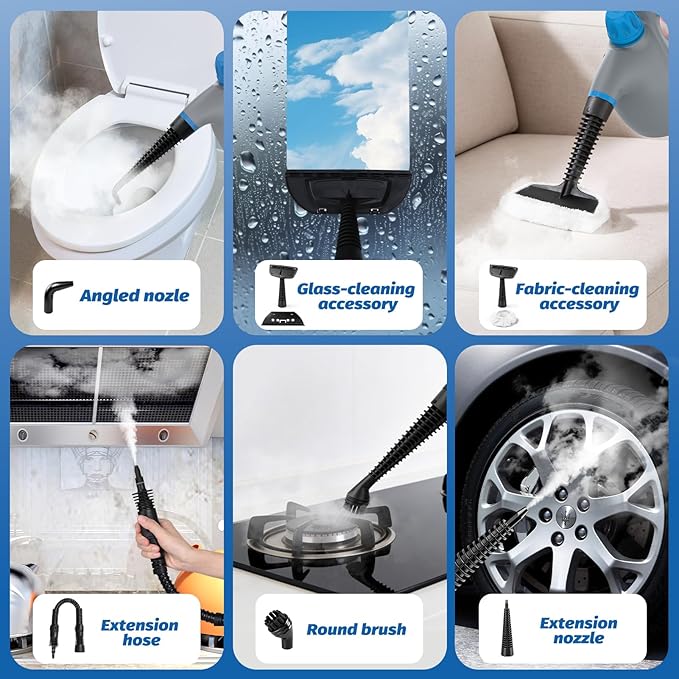 KIATO Handheld Steam Cleaner, Hand Held Steamer for Cleaning Home, Portable Pressurized Steamers for Upholstery Furniture Sofa Couch Floor Tile Grout Bathroom, Grey, SC23