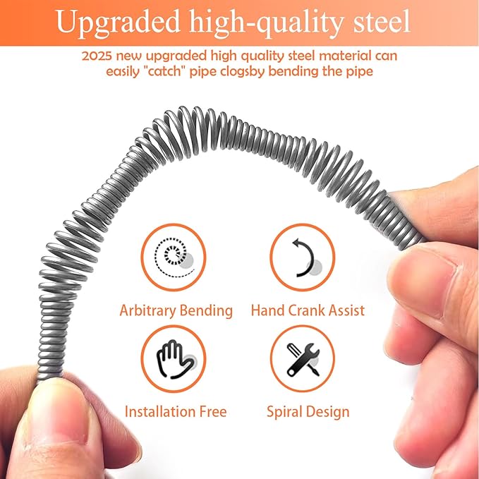 33 Feet Drain Snake Auger, Plumbing Snake Drain Hair Clog Removal Tool, Sink Unclogger, Heavy Duty Toilet Snake Auger, Cleaner Tool for Bathroom Kitchen Tub Shower Drain Clog Remover with Gloves