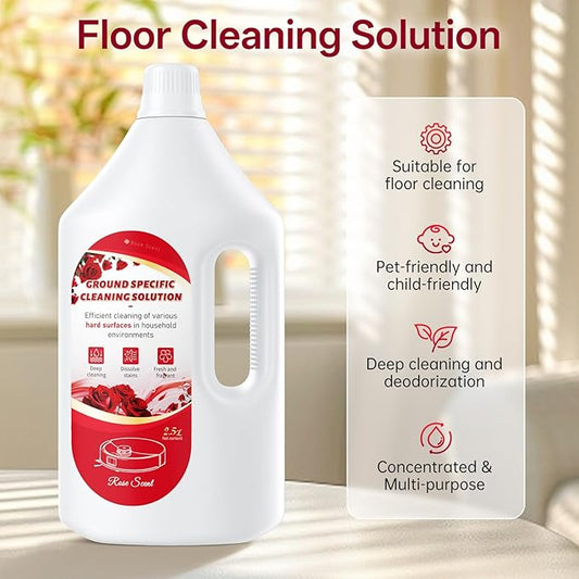 2.5L Floor Cleaning Solution Compatible with Roborock/Eufy/iRobot/Ecovacs/Dreame/Shark, Fragrance Deodorization, Deep Cleans for Multiple Hard Floors (2.5 Liter, 【Rose】)
