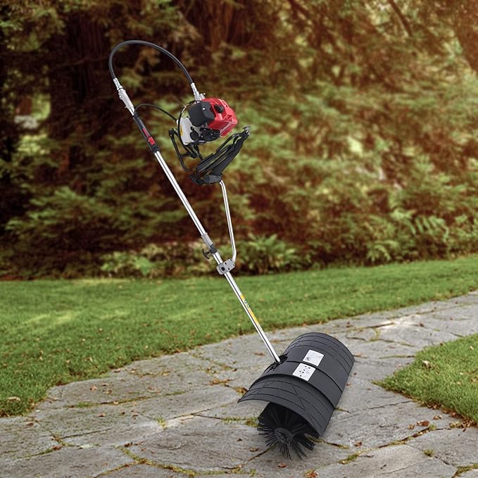 Gas Handheld Sweeper, 52cc 2 Stroke Gas Power Broom Walk Behind Sweeper Cleaning Driveway Tools,Sweeper with Shoulder Strap, High Performance Cleaning Sweeping Machine 2.3HP 1.7kw