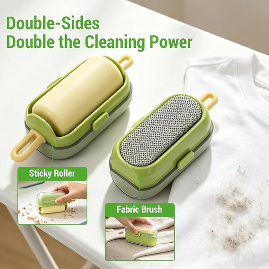 Mini Lint Brush/Roller, 2-in-1 Lint Remover, Green | Washable, Reusable Lint Roller, Portable Travel Size, For Pet Hair, Clothes, Carpet, Car, Includes Cleaning Brush - Image 2