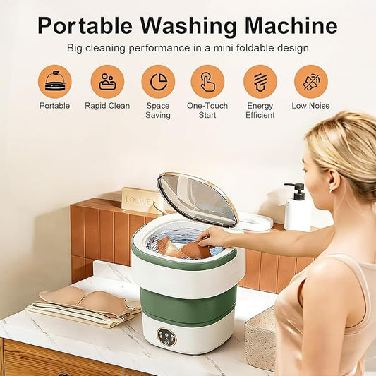 Portable Washing Machine - 20L Mini Foldable Washer with Spin Basket, 3 Cleaning Modes & Deep Cleaning for Small Clothes, Collapsible Laundry for Apartment, Home, Hotel and Travel (Green)