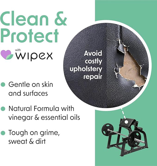 Wipex Yoga Mat Cleaner Wipes, EWG Verified, 400 Ct Plant-Based Lemongrass, Eucalyptus & Vinegar Wipes for Gym & Fitness Equipment & All Purpose Gym Cleaning - Safe for Peloton Bikes & Treadmills
