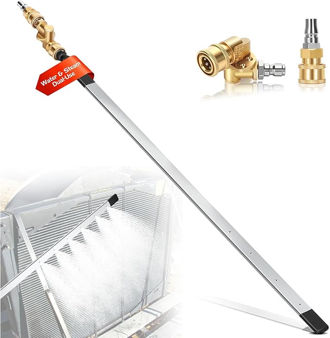 24" Radiator Cleaning Wand Set - 1500PSI Stainless Steel Dual Water/Air Radiator cleaner Cleaner/Pressure Washer Gun Adapter & Tips, Fit for Household Cars, Trucks, RV Radiators