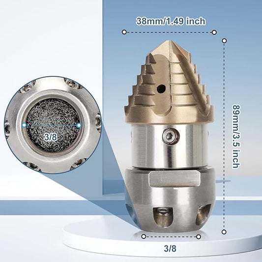 Anrain 3/8 Sewer Jetter Nozzle for 40 L/min Pressure Washer, 360 Degree 3/8 NPT Sewer Jetter Rotating Nozzle, Stainless Steel, for Vehicle Cleaning, Industrial Equipment Cleaning, 2-Year US Warranty
