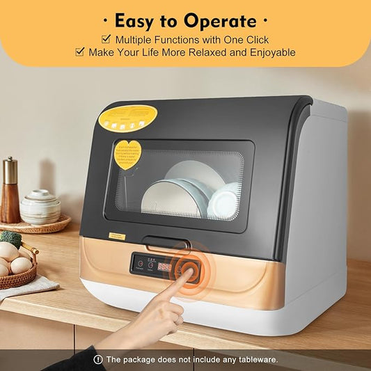 Countertop Dishwasher, 3 Washing Programs Portable Dishwasher With 5-Liter Built-In Water Tank For Glass Door,Deep Air Drying Cleaning,High Temperature & Air Drying For Apartments And Motorhome