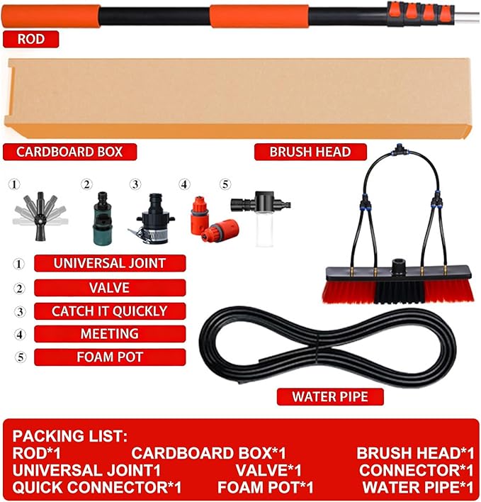 Telescopic Cleaning Brush, Multi-Purpose Water Spray Brush, Solar Panel Cleaning Equipment, Telescopic Hydrocleaner, 3.6m-10.8m, Roof Cleaning Tools Window Cleaner Kit(30FT/9M)