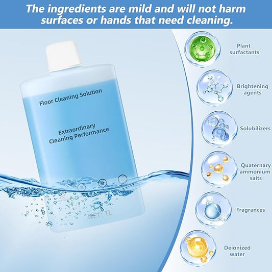 Floor Cleaning Solution Compatible With Roborock Robot Vacuum And Mop Cleaner, Deep Cleans For Multiple Hard Floors, for Robot & Wet Dry Vacuums Mopping Floor Cleaners Solution , 33.8 Fl. OZ(2 Bottle)