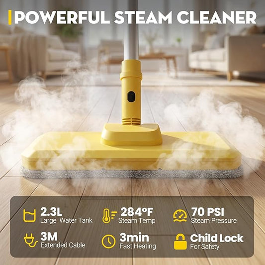 Steam Cleaner, Chemical-Free High-Pressure Commercial Steamer Cleaner with Unlimited Steam Injection, Fast Heat-Up, 2.2L Capacity, 14 Accessories for Floors, Grout, Upholstery (yellow)