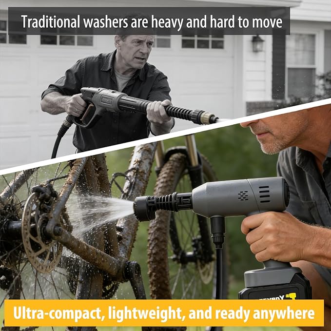 Yoeyang Portable Handheld Cleaning Tool, Lightweight Compact Spray Tool with 6-in-1 Nozzle for Car Patio Fence Window Garden Outdoor Use (Grey)
