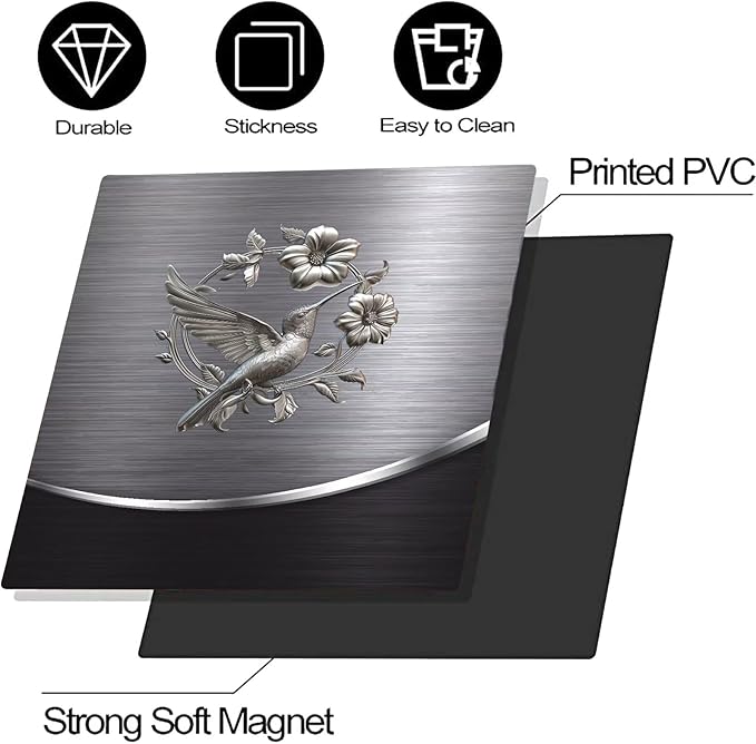 Grey Metal Silver Bird with Flower Pattern Magnetic Dishwasher Cover Sheet Polishing Steelbird Dishwasher Skin Decor Silver Texture 23X17 INCH Magnet Rerigerator Kitchen Panel Decal Sticker