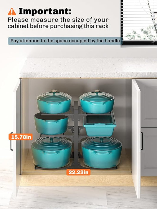 MUDEELA 6-Tier Pots and Pans Organizer under Cabinet, 13.78" Height Heavy Duty Pot and Pan Organizer Kitchen Cabinet Organization and Storage, Adjustable Pot Rack for Frying Pan, Cast Iron Skillet