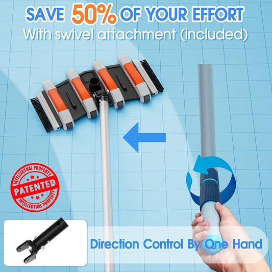 Heavy Duty Pool Vacuum Head with Swivel Handle -Extra-Wide 3.2LB Weighted Vac Heads Side Brush & Wheels for Vinyl Liner-Deep Cleaning for Inground & Above Ground Swimming Pool - Orange