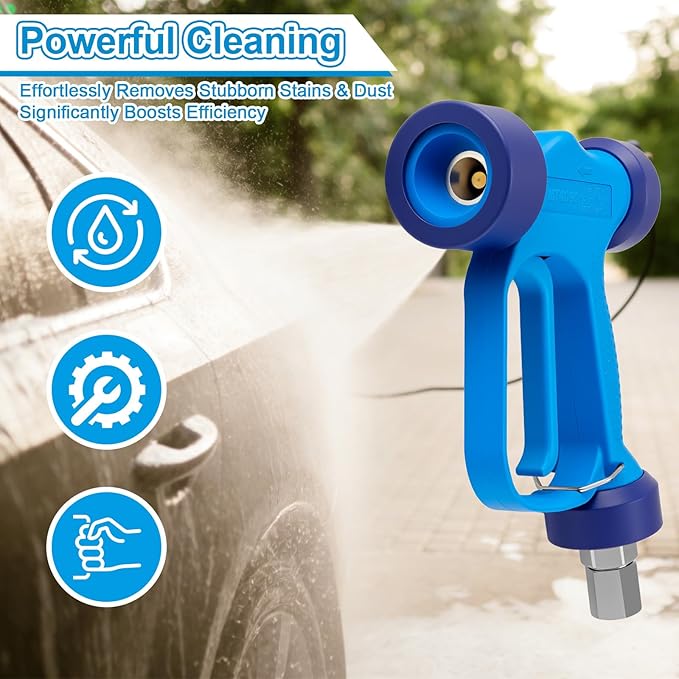 Baquler Blue High Volume Soft Wash Gun with Ss Swivel Pin, 350 Psi, 16 Gpm, 1/2" Bsp, Heavy Duty Rear Entry High Flow Low Pressure Wash Down Spray Gun for Car Patio Pools Structure Cleaning