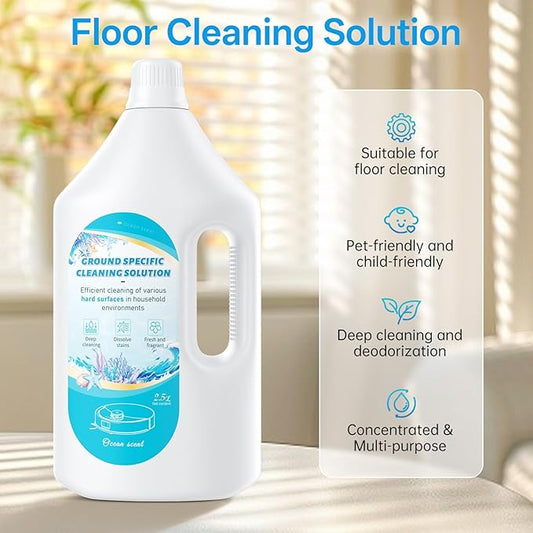 2.5L Floor Cleaning Solution Compatible with Roborock/Eufy/iRobot/Ecovacs/Dreame/Shark, Fragrance Deodorization, Deep Cleans for Multiple Hard Floors (2.5 Liter, 【Fresh Ocean】)