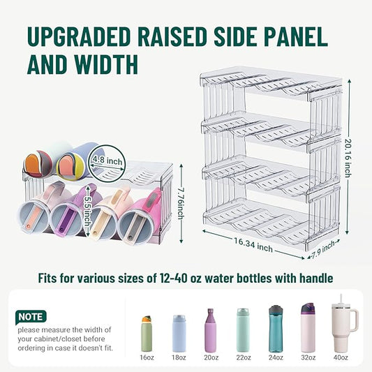 Water Bottle Organizer for 12 Stanley Cup, Kitchen Organizers and Storage for Owala Stanley Cup Accessories, Stackable Kitchen Storage Organization for Cup Mugs Bottles