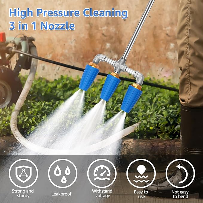 3 in 1 Pressure Washer Nozzle 360° Rotating 4000 PSI with 1/4" Quick Connector Pressure Washer Tip Turbine Nozzle Time Saving Triple for Cleaning Driveways Walls Decks