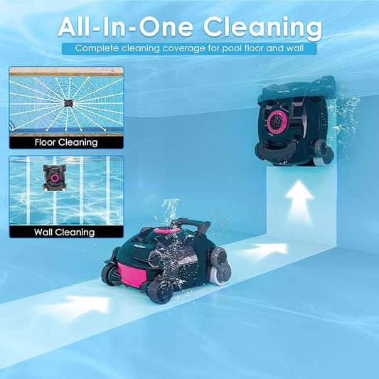 Cordless Robotic Pool Cleaner, Wall Climbing, Lightweight, Extended Battery Life, 8L Large Capacity, Advanced Dual-Motor, X1 Auto Pool Vacuum for Inground & Above Ground Pools Up to 1100 Sq.Ft, Pink